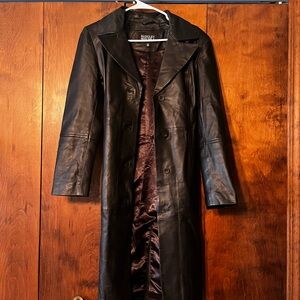Badgley Mischka Black Leather Trench Coat